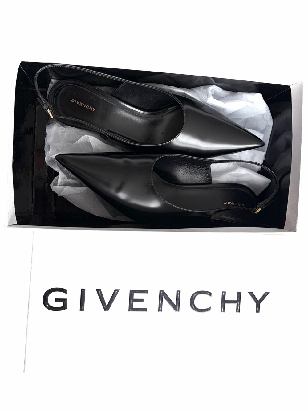 Givenchy Black Patent Leather Pointed Slingback Pumps